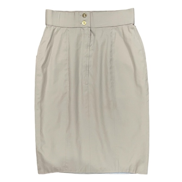 CHANEL Khaki Wool High Waist Vintage Skirt US 0 FR 30 - Picture 4 of 14
